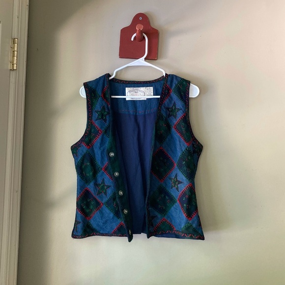 Vintage Eagle's Eye Blue & Green Patchwork Sweater Vest M - Picture 1 of 6